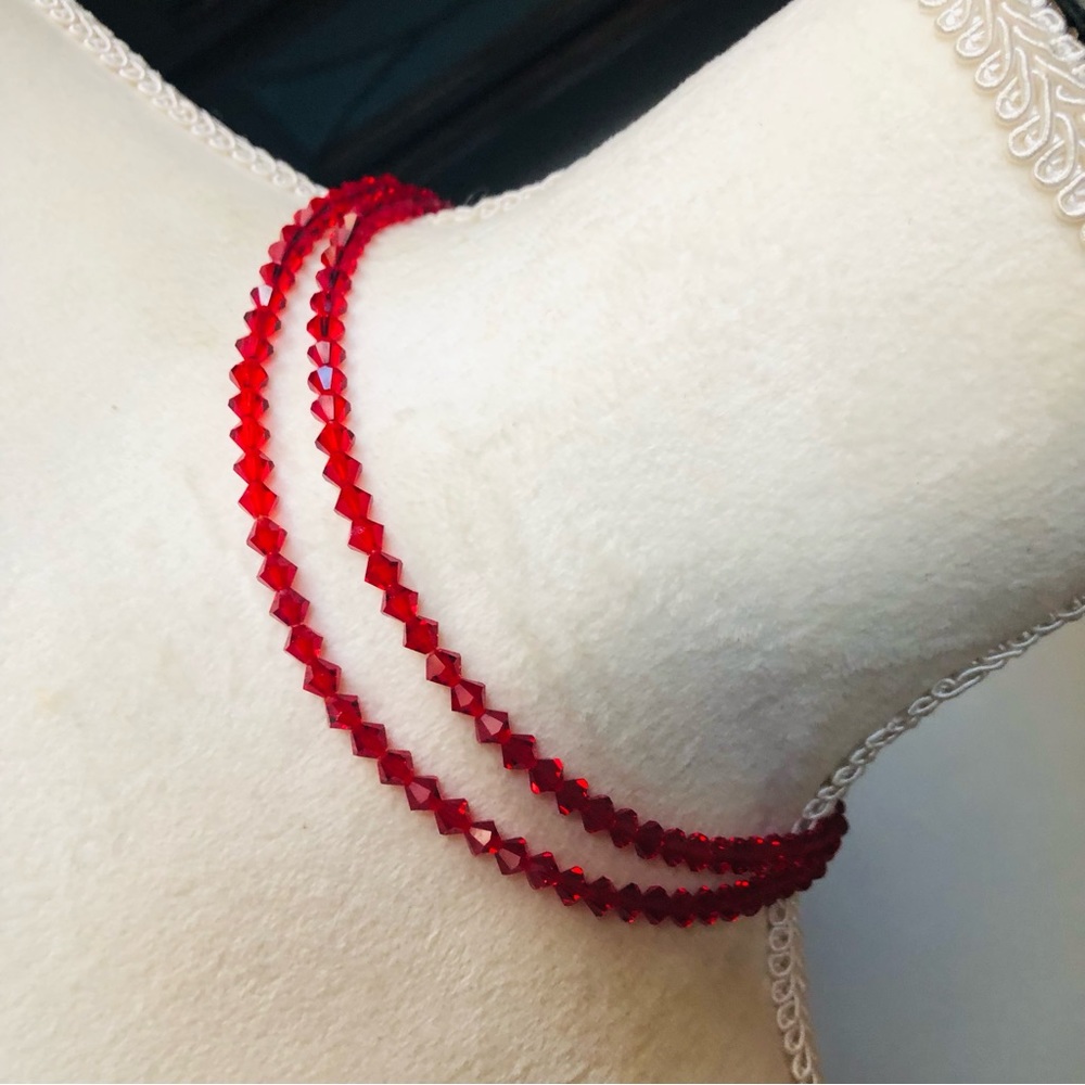 Vintage red bicone crystal choker and earring set